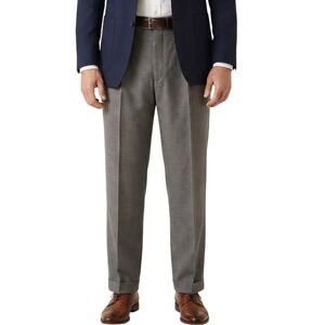 Mens Gray Herringbone Pleated Dress Pants Size 36 Charcoal Cuffed Trousers